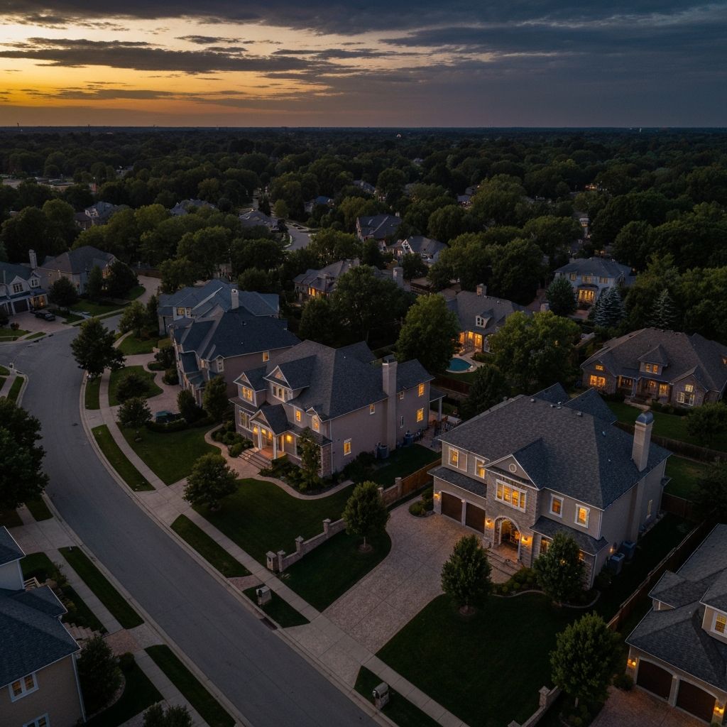 Luxury residential neighborhood aerial view